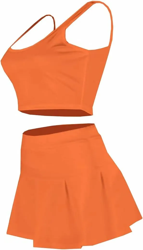 Neyaolk Womens Casual Outfits Athletic Activewear - Fitted Sleeveless Crop Top Pleated Tennis Skorts Skirts Set Tracksuit
