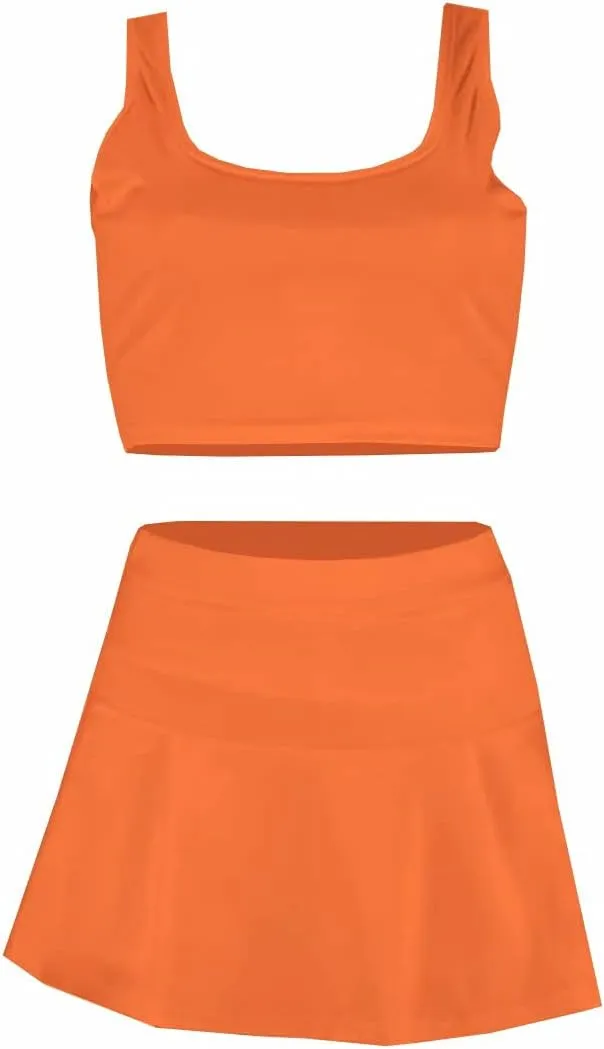 Neyaolk Womens Casual Outfits Athletic Activewear - Fitted Sleeveless Crop Top Pleated Tennis Skorts Skirts Set Tracksuit