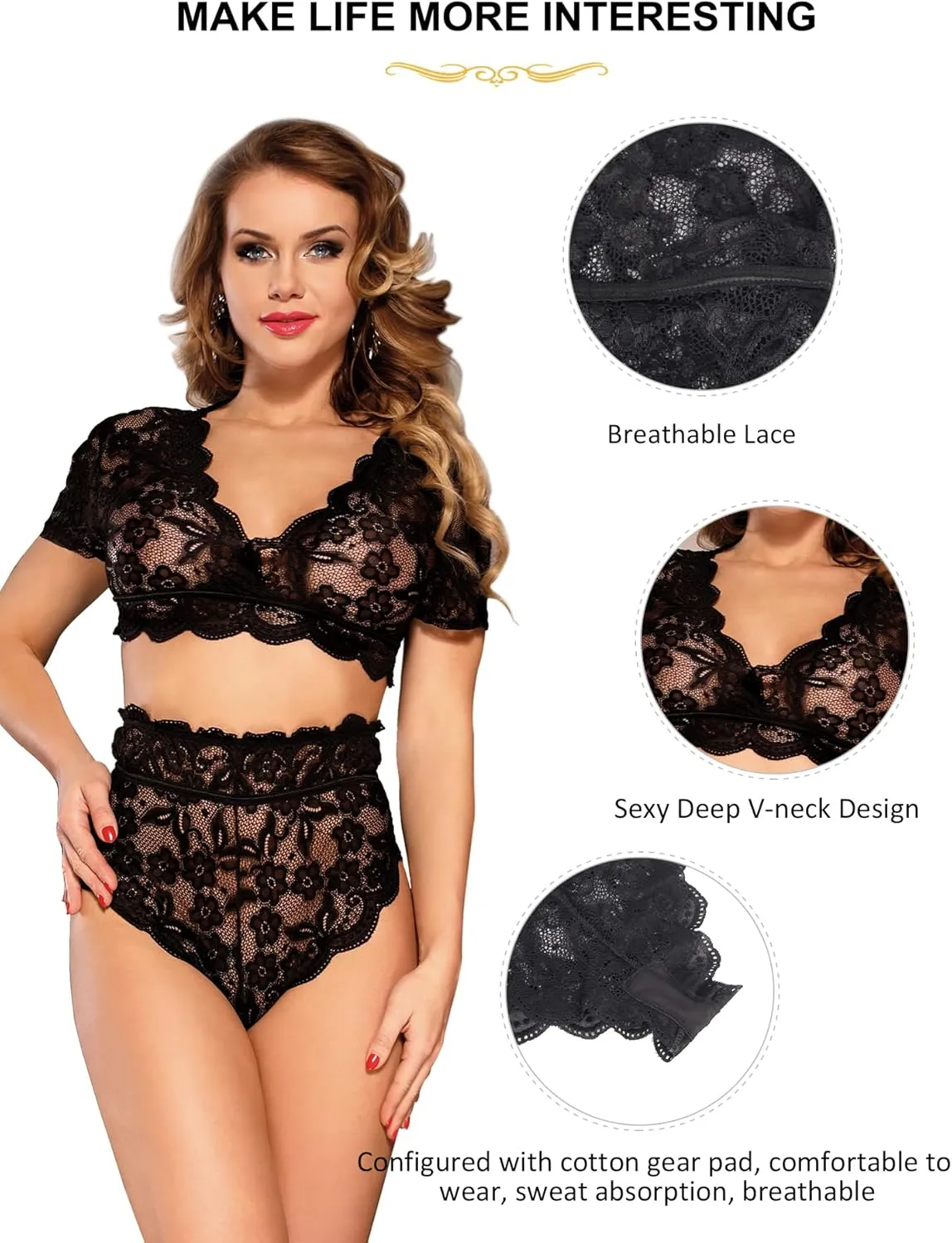 ohyeahlady Women Lace Lingerie Set 2 Piece Plus Size High Waist Bra and Panty Set Underwear