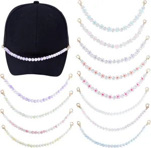 PLIGREAT 12 Pcs Hat Chains Set for Women Trucker Hat Beaded Flower Charms Chains for Trucket Hats Decor Accessories DIY Mesh Baseball Cap Jewelry Making Multicolor