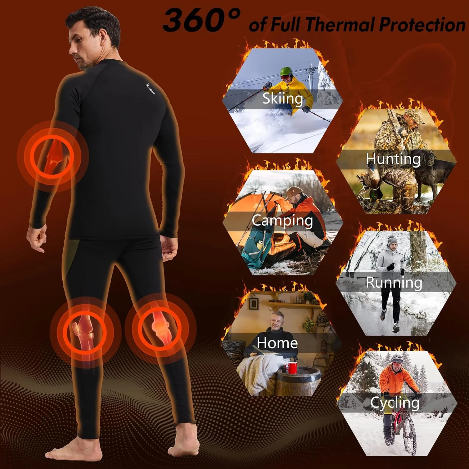 romision 2 Pack Thermal Underwear for Men Long Johns Fleece Lined Hunting Gear Bottom Top Set Base Layer Cold Weather XS-4XL