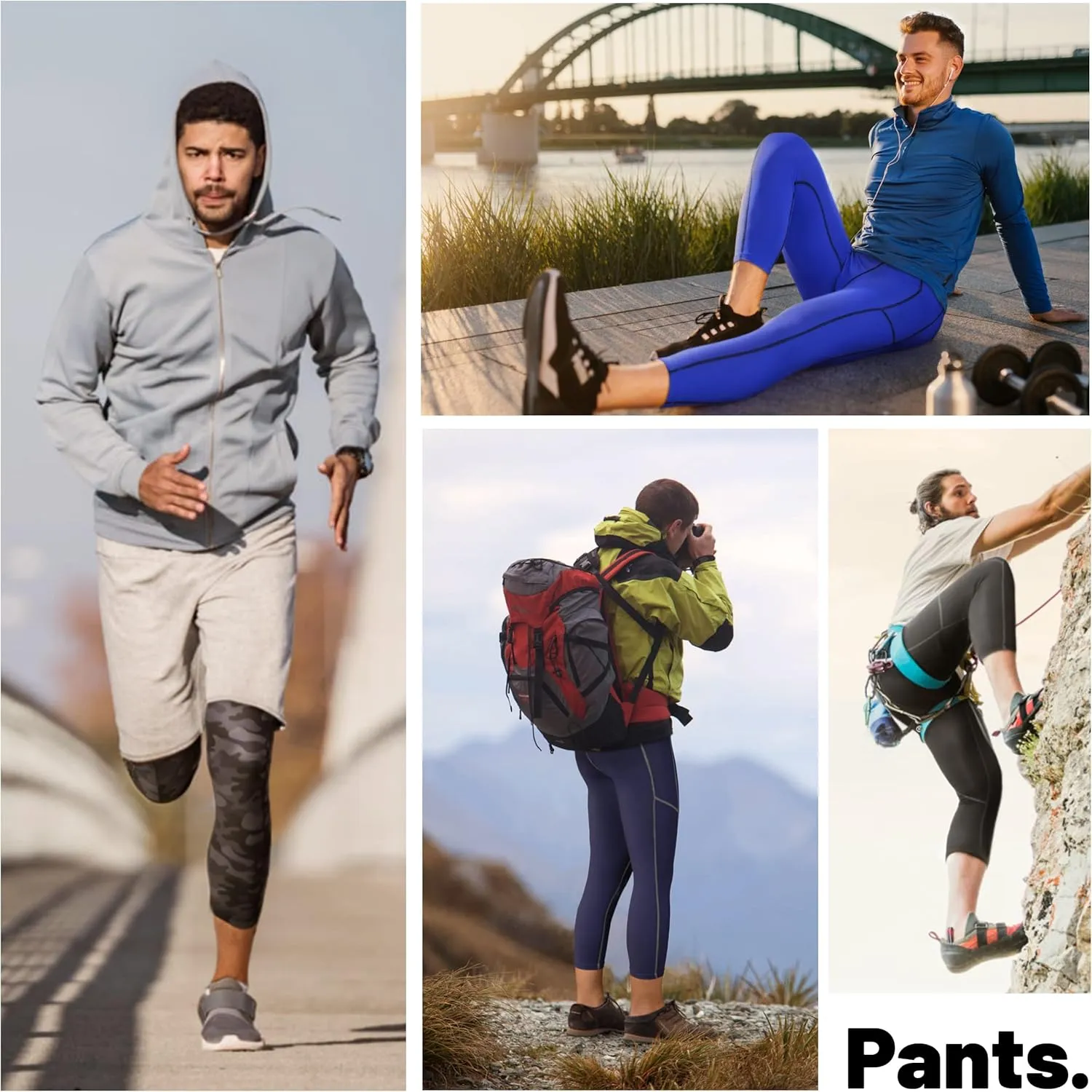 Runhit 3/4 Men's Compression Pants with Pockets,Workout Athletic Tights Leggings Athletic Base Layer Underwear