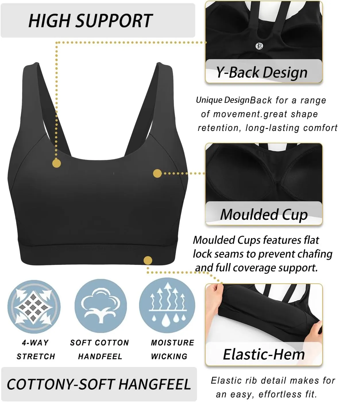 RUNNING GIRL Sports Bra for Women High Support, Molded Cup High Impact Sports Bras for Women Workout Yoga Bra