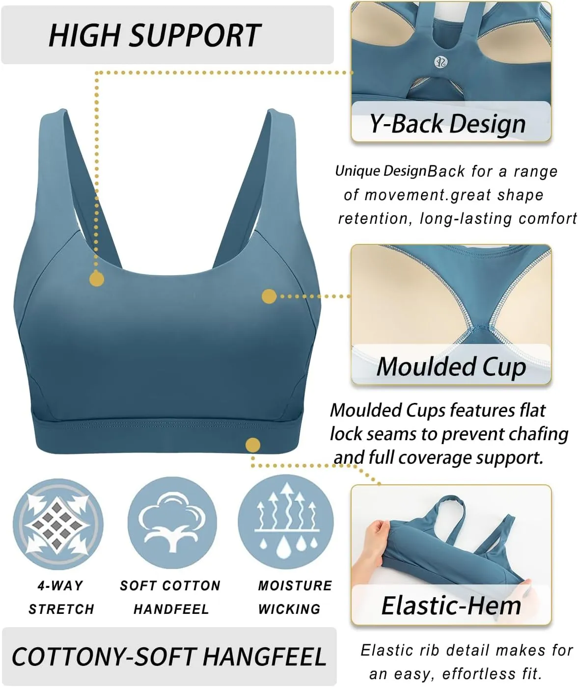 RUNNING GIRL Sports Bra for Women High Support, Molded Cup High Impact Sports Bras for Women Workout Yoga Bra