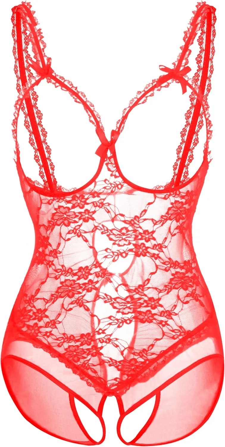 Sexy Lace Bodysuit Lingerie for Women, One Piece, Black