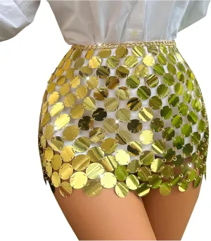 Sexy Sequin Tassel Mini Skirt for Women, Summer Sexy Bodycon Beach Party Skirts Fashion Disco Concert Waist Chain