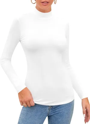 SHEIUGU Women’s Long Sleeve Sleeveless Mock Turtle Neck Tops Basic Stretchy Fitted Underwear Layer Tee Shirts