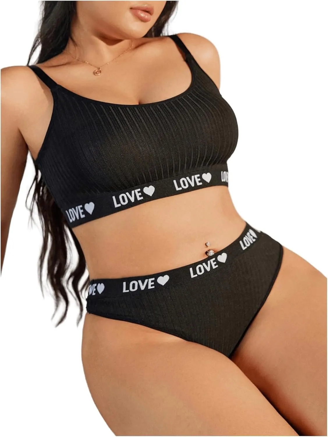 SOLY HUX Women's Plus Size Lingerie Set Bra and Panty Letter Heart Print Underwear Sets