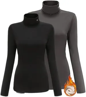 SSLR-Thermal-Shirts for-Women-Turtleneck Long Sleeve Tops Fleece Lined Winter Slim Fitted Mock Neck Base Layer