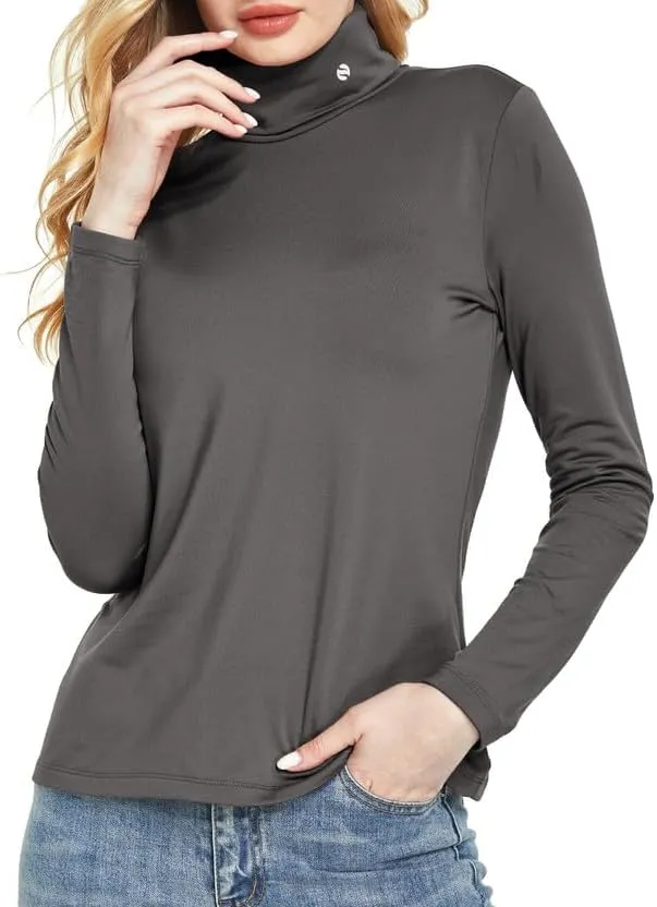 SSLR-Thermal-Shirts for-Women-Turtleneck Long Sleeve Tops Fleece Lined Winter Slim Fitted Mock Neck Base Layer