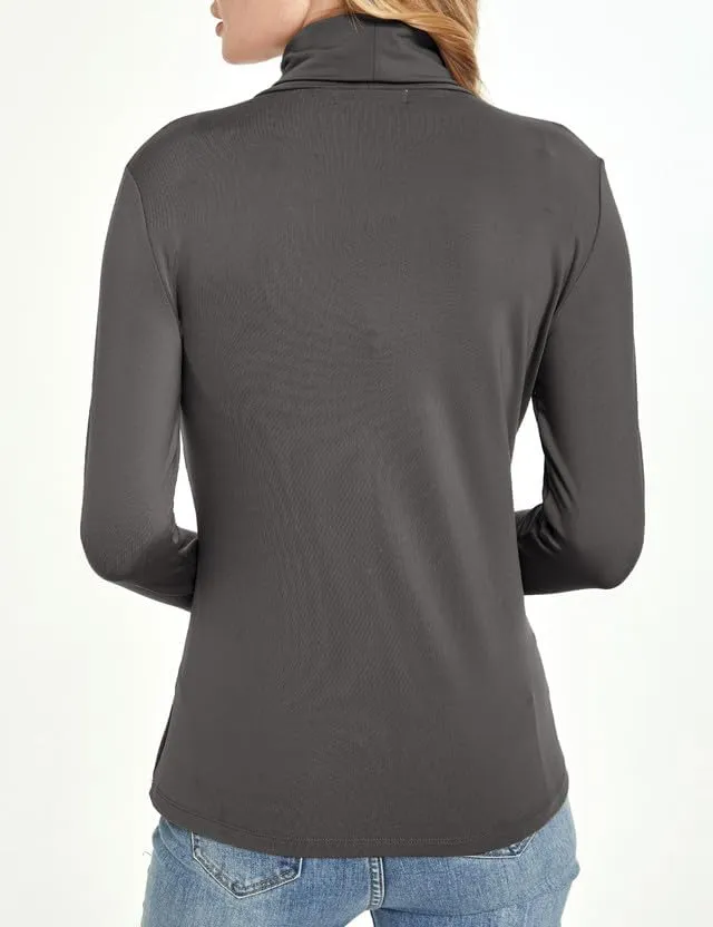 SSLR-Thermal-Shirts for-Women-Turtleneck Long Sleeve Tops Fleece Lined Winter Slim Fitted Mock Neck Base Layer