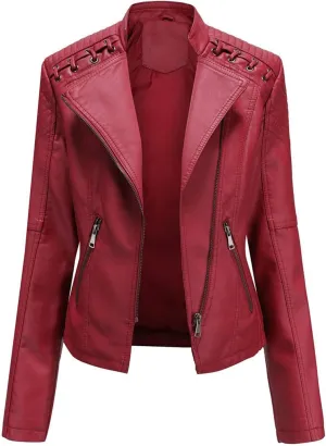 Stylish Biker Quilted Leather Jacket for Womens - Slimfit Moto Zipper Faux Leather Jacket