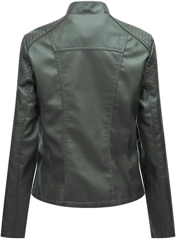 Stylish Biker Quilted Leather Jacket for Womens - Slimfit Moto Zipper Faux Leather Jacket