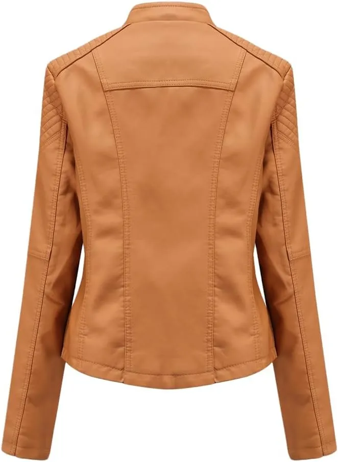 Stylish Biker Quilted Leather Jacket for Womens - Slimfit Moto Zipper Faux Leather Jacket