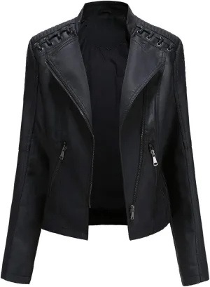 Stylish Biker Quilted Leather Jacket for Womens - Slimfit Moto Zipper Faux Leather Jacket