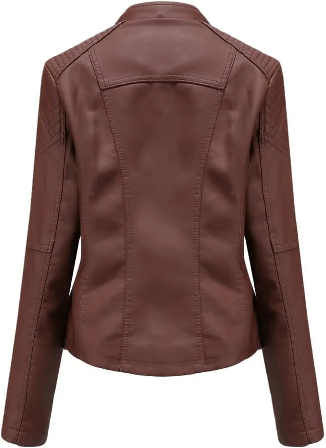 Stylish Biker Quilted Leather Jacket for Womens - Slimfit Moto Zipper Faux Leather Jacket