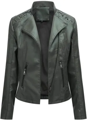 Stylish Biker Quilted Leather Jacket for Womens - Slimfit Moto Zipper Faux Leather Jacket