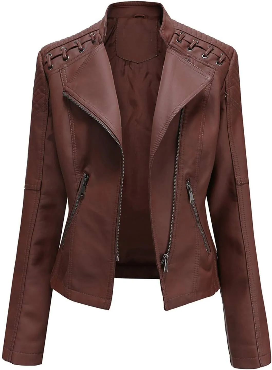 Stylish Biker Quilted Leather Jacket for Womens - Slimfit Moto Zipper Faux Leather Jacket