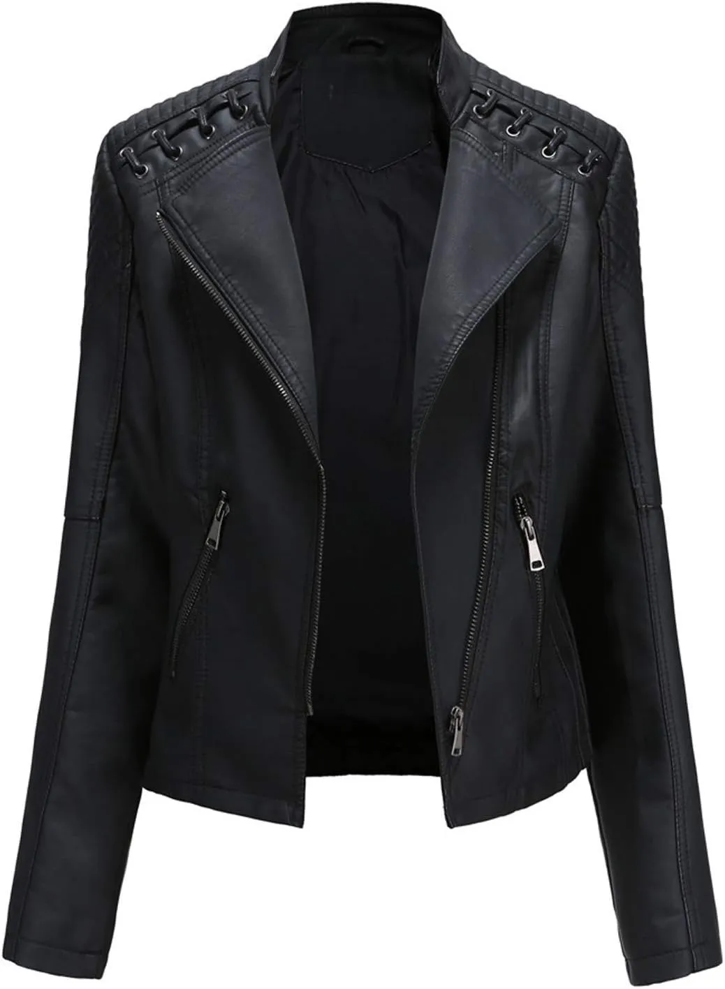 Stylish Biker Quilted Leather Jacket for Womens - Slimfit Moto Zipper Faux Leather Jacket