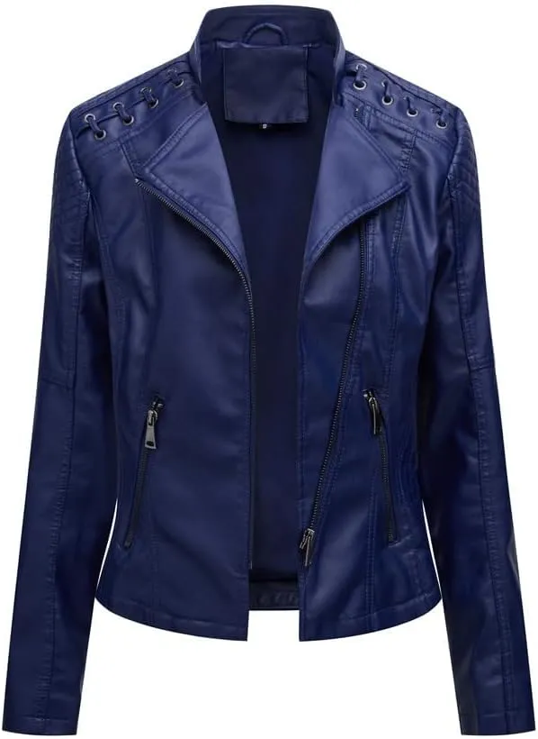 Stylish Biker Quilted Leather Jacket for Womens - Slimfit Moto Zipper Faux Leather Jacket
