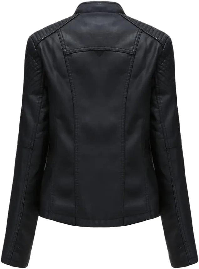Stylish Biker Quilted Leather Jacket for Womens - Slimfit Moto Zipper Faux Leather Jacket