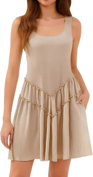Summer Beach Vacation Dress for Women Fitted Sleeveless Layered Ruffle Hem Mini Dress Cute Church Summer Outfit 2025