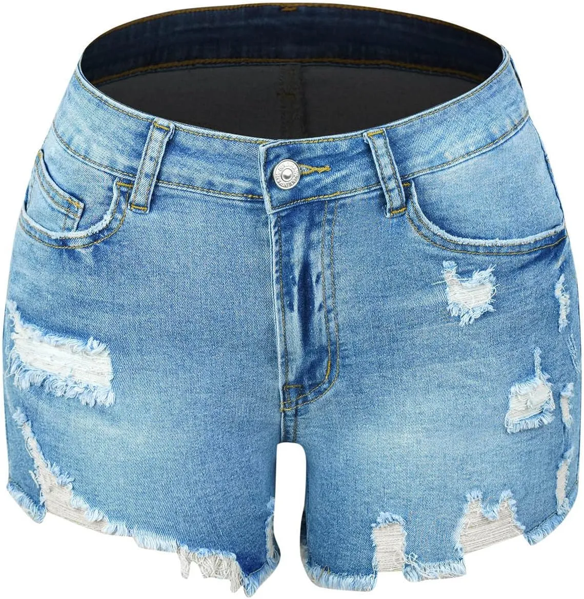 Summer Women High Waisted Jean Shorts Skinny Stretchy Denim Shorts Frayed Raw Hem Distressed Ripped Short Jeans