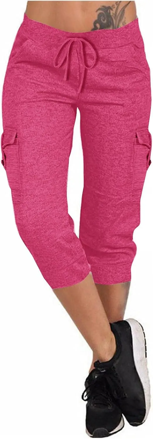 TANGNADE Active Capri Pants for Women Joggers Stretch Lightweight Casual Pant Capri with Drawstring Pockets Hiking Pants
