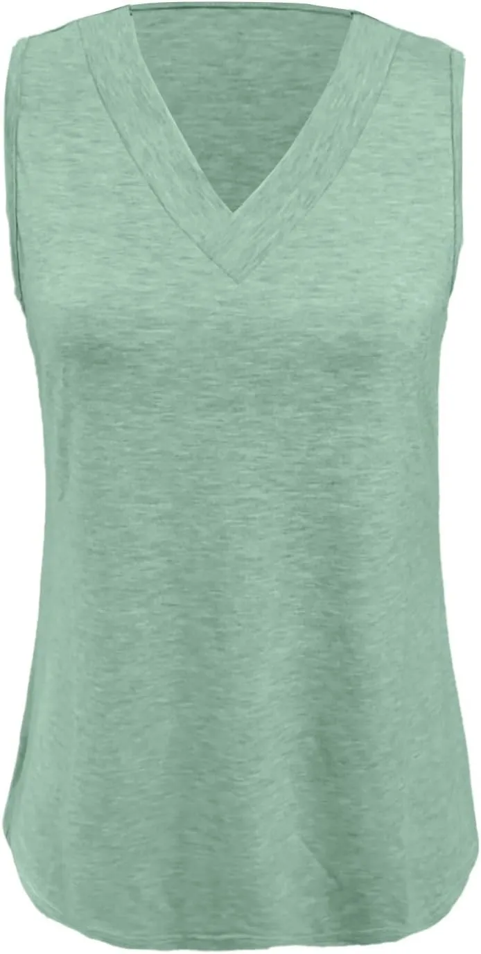 Tank Top for Women Summer V Neck T Shirts Casual Sleeveless Basic Tshirt Loose Fashion 2025