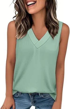 Tank Top for Women Summer V Neck T Shirts Casual Sleeveless Basic Tshirt Loose Fashion 2025