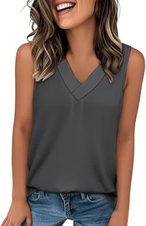 Tank Top for Women Summer V Neck T-Shirts Casual Sleeveless Comfy Tshirts Loose Fit Vacation Beach Fashion