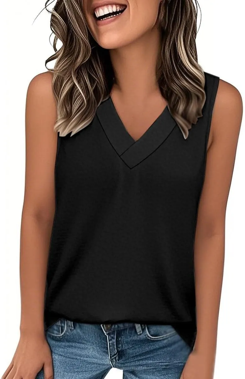 Tank Top for Women Summer V Neck T-Shirts Casual Sleeveless Comfy Tshirts Loose Fit Vacation Beach Fashion