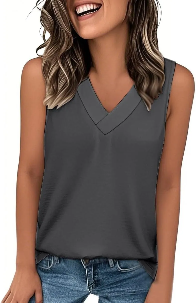 Tank Top for Women Summer V Neck T-Shirts Casual Sleeveless Comfy Tshirts Loose Fit Vacation Beach Fashion