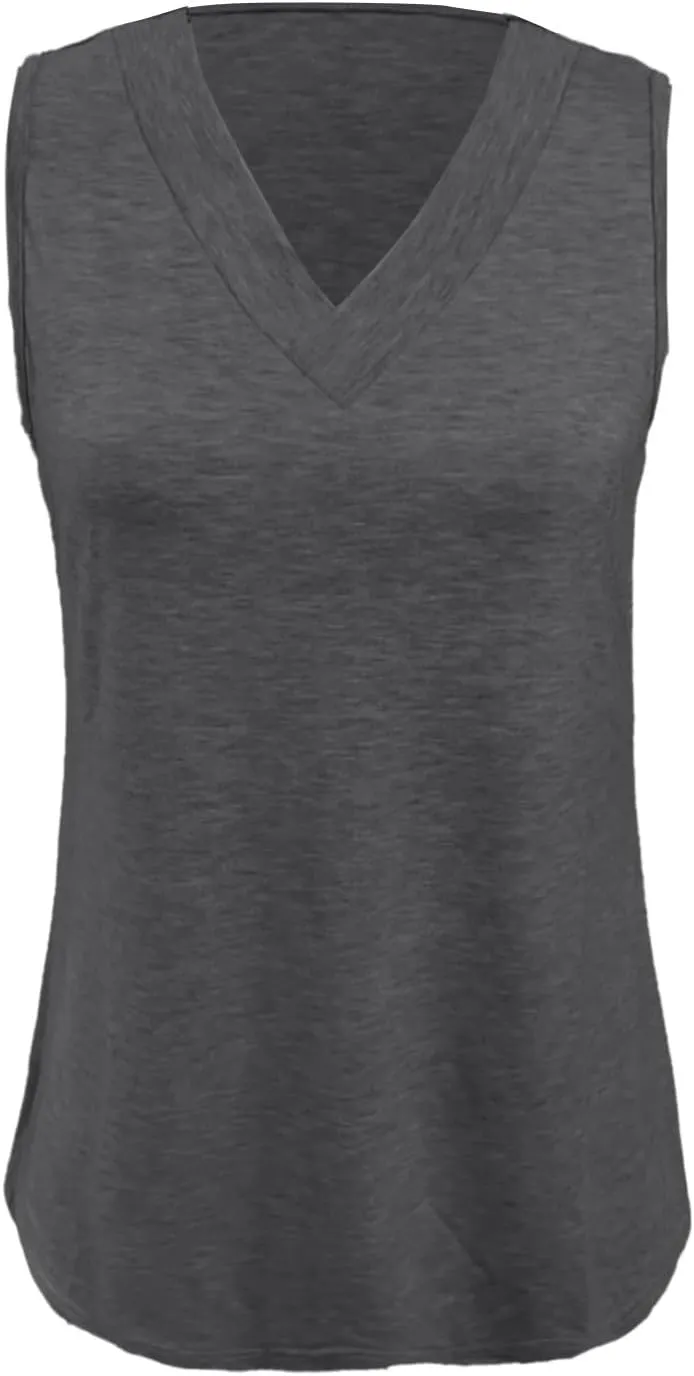 Tank Top for Women Summer V Neck T-Shirts Casual Sleeveless Comfy Tshirts Loose Fit Vacation Beach Fashion