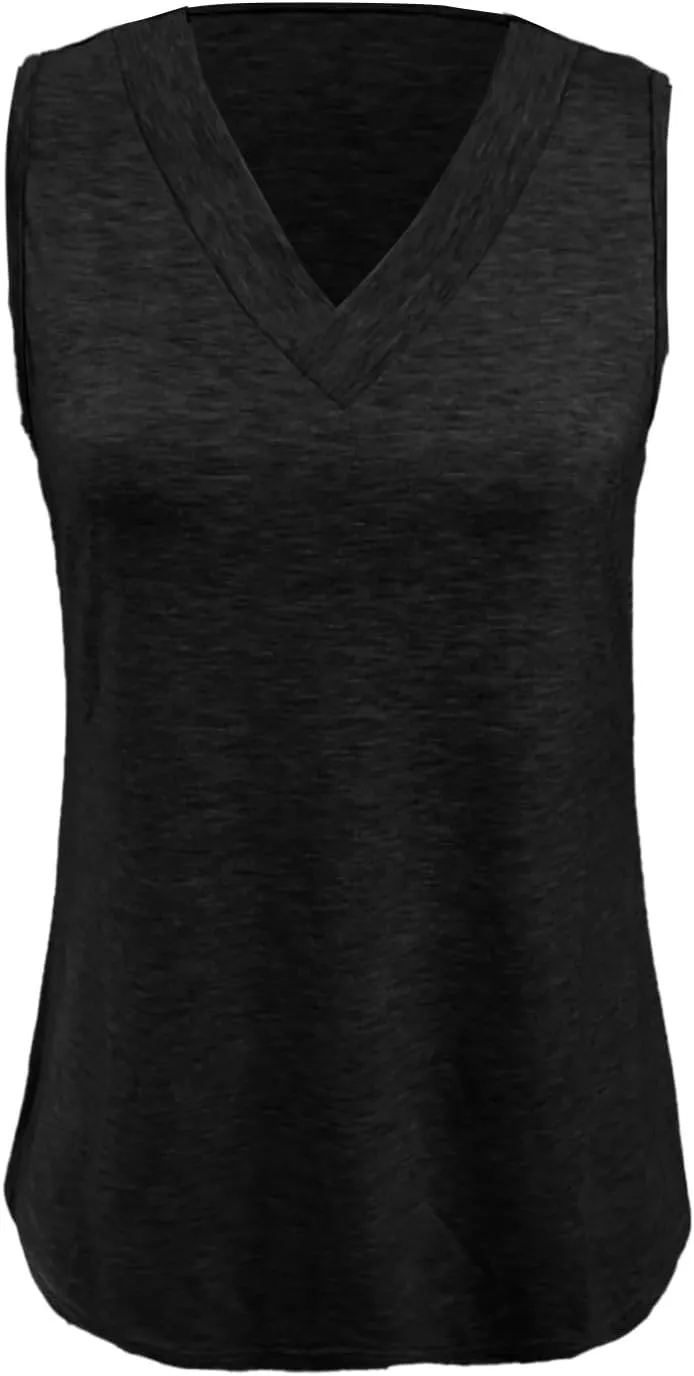Tank Top for Women Summer V Neck T-Shirts Casual Sleeveless Comfy Tshirts Loose Fit Vacation Beach Fashion
