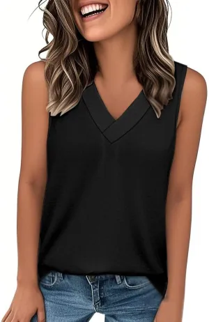 Tank Top for Women Summer V Neck T-Shirts Casual Sleeveless Comfy Tshirts Loose Fit Vacation Beach Fashion