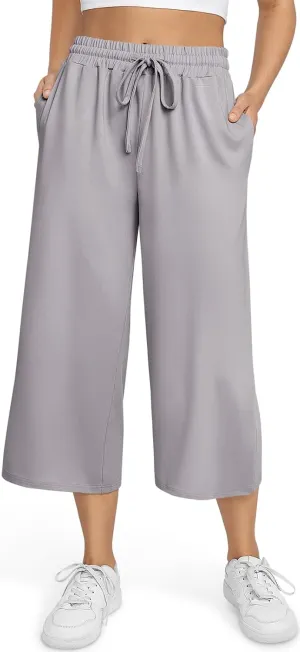 TARSE Women's Summer High Waisted Yoga Capri Pants Plus Size Casual Sport Activewear Capris Sweatpants Loose Fit
