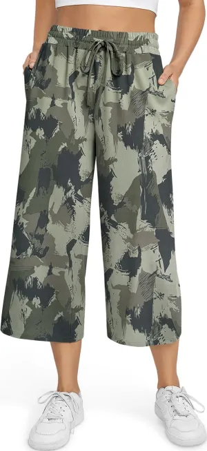 TARSE Women's Summer High Waisted Yoga Capri Pants Plus Size Casual Sport Activewear Capris Sweatpants Loose Fit
