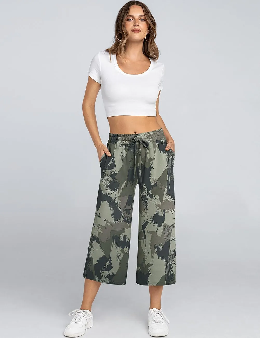 TARSE Women's Summer High Waisted Yoga Capri Pants Plus Size Casual Sport Activewear Capris Sweatpants Loose Fit