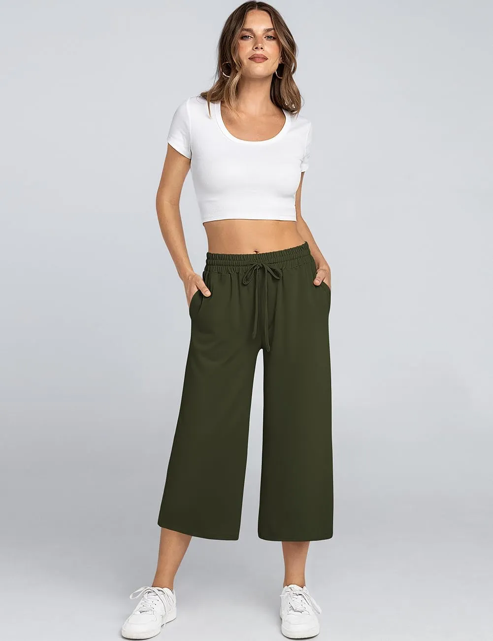 TARSE Women's Summer High Waisted Yoga Capri Pants Plus Size Casual Sport Activewear Capris Sweatpants Loose Fit