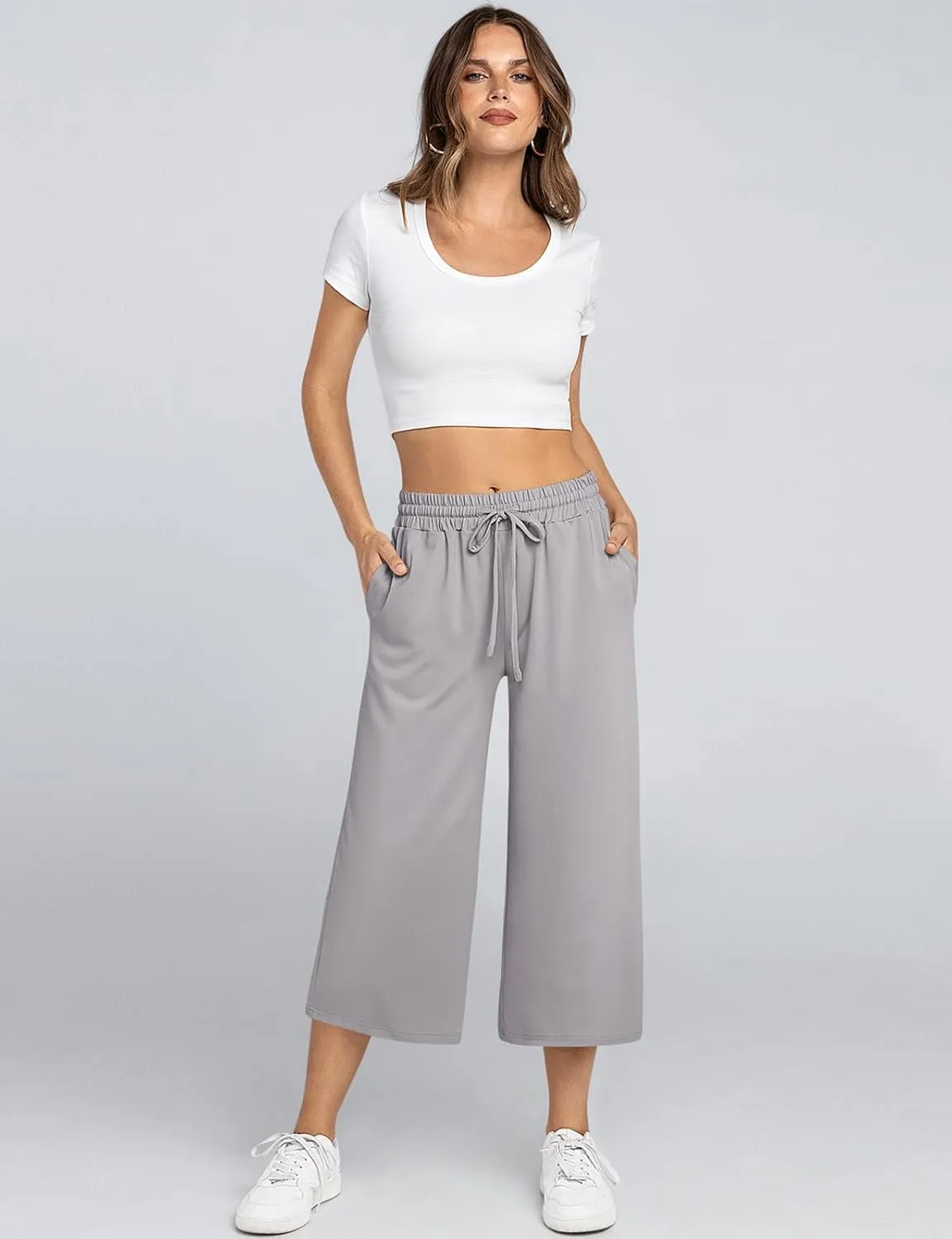 TARSE Women's Summer High Waisted Yoga Capri Pants Plus Size Casual Sport Activewear Capris Sweatpants Loose Fit