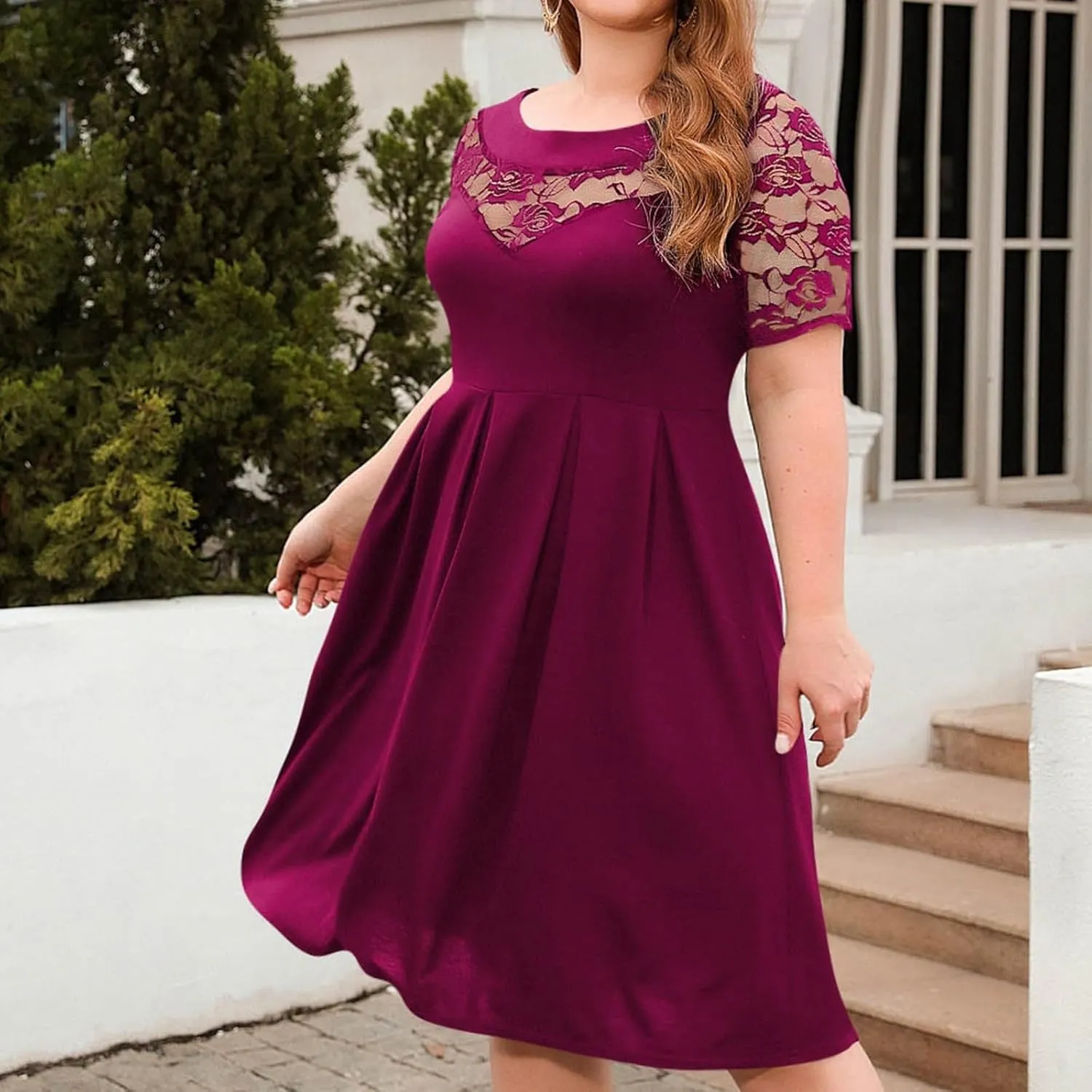 Tea Party Dresses for Woman Summer Plus Size Lace Short Sleeve Short Croset Dress Solid Club Cocktail Party Sundresses