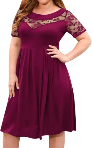 Tea Party Dresses for Woman Summer Plus Size Lace Short Sleeve Short Croset Dress Solid Club Cocktail Party Sundresses