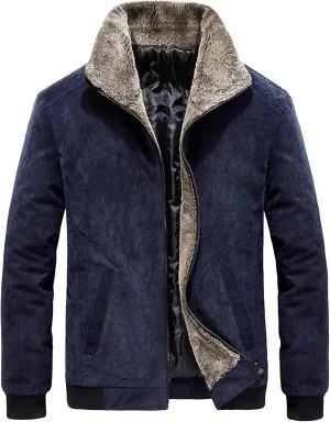 Thicken Corduroy Jacket for Men Vintage Fleece Sherpa Lined Denim Trucker Jacket Coat Casual Warm Lapel Outerwear