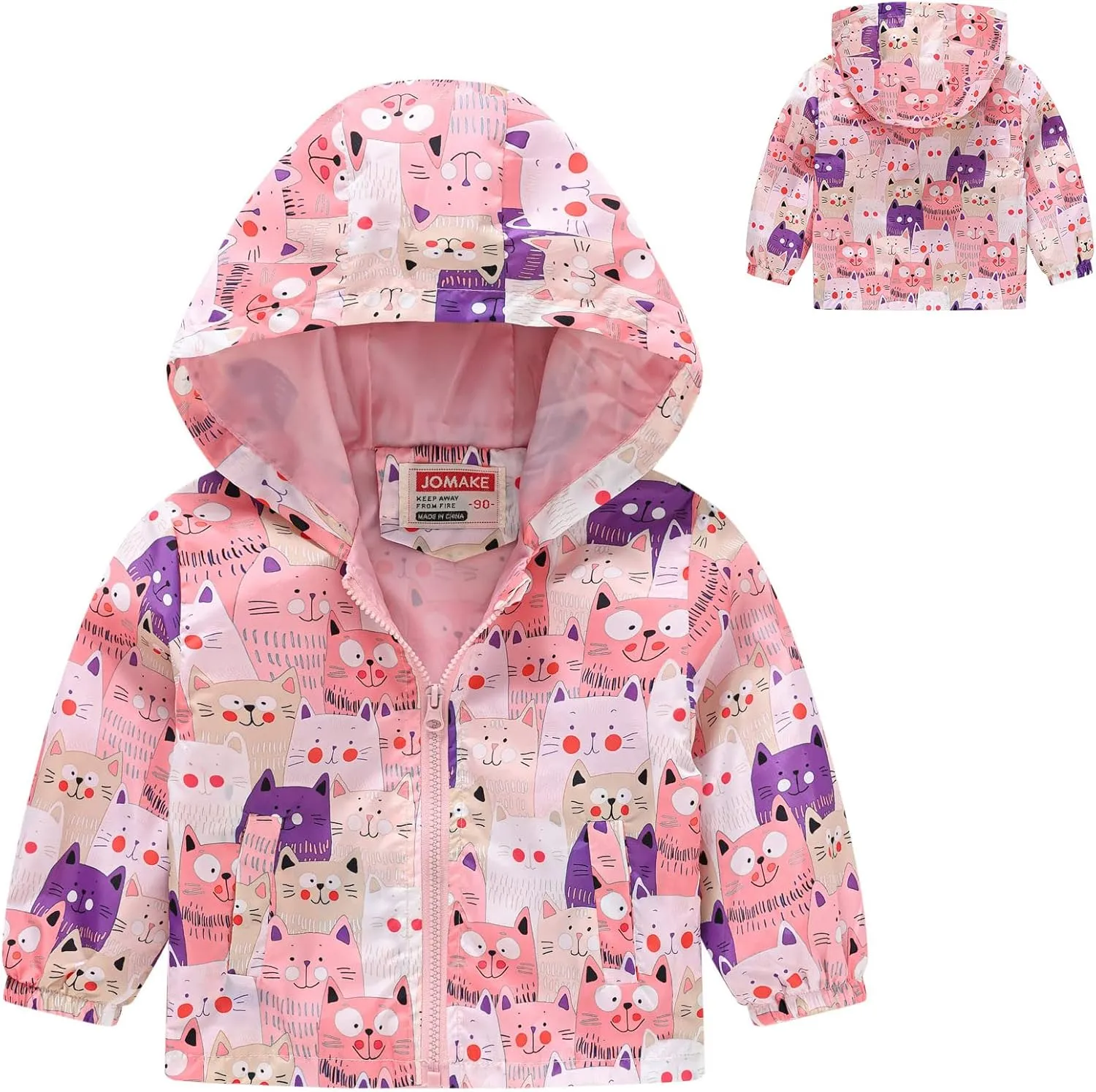 Toddler Baby Boys Girls Fall Hooded Jacket Coat Cartoon Printed Windproof Zipper Outwear Baby Coat Clothing
