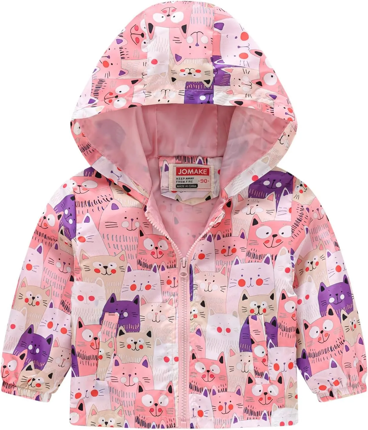 Toddler Baby Boys Girls Fall Hooded Jacket Coat Cartoon Printed Windproof Zipper Outwear Baby Coat Clothing