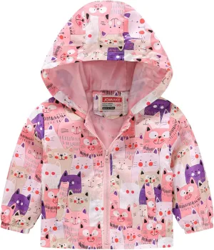 Toddler Baby Boys Girls Fall Hooded Jacket Coat Cartoon Printed Windproof Zipper Outwear Baby Coat Clothing