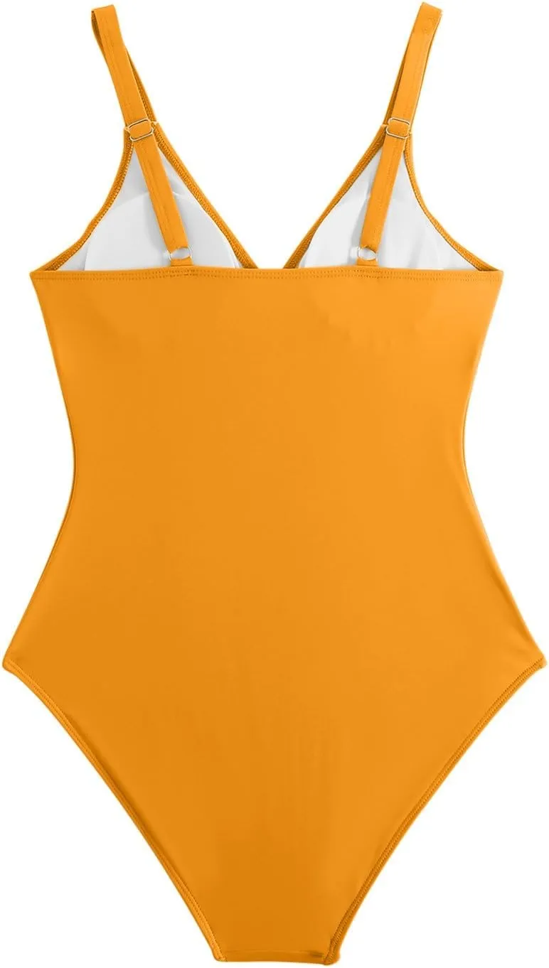 Tummy Control One Piece Swimsuits for Women Ruched Slimming Bathing Suits Strappy Deep V Neck Full Coverage Swimwear