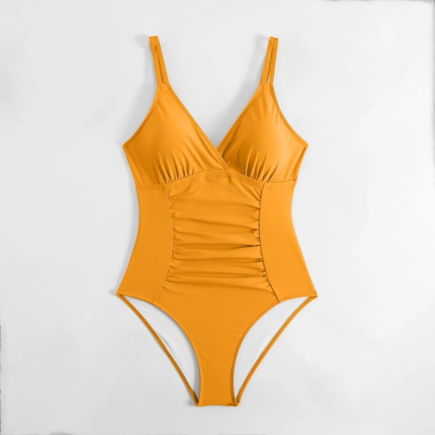 Tummy Control One Piece Swimsuits for Women Ruched Slimming Bathing Suits Strappy Deep V Neck Full Coverage Swimwear