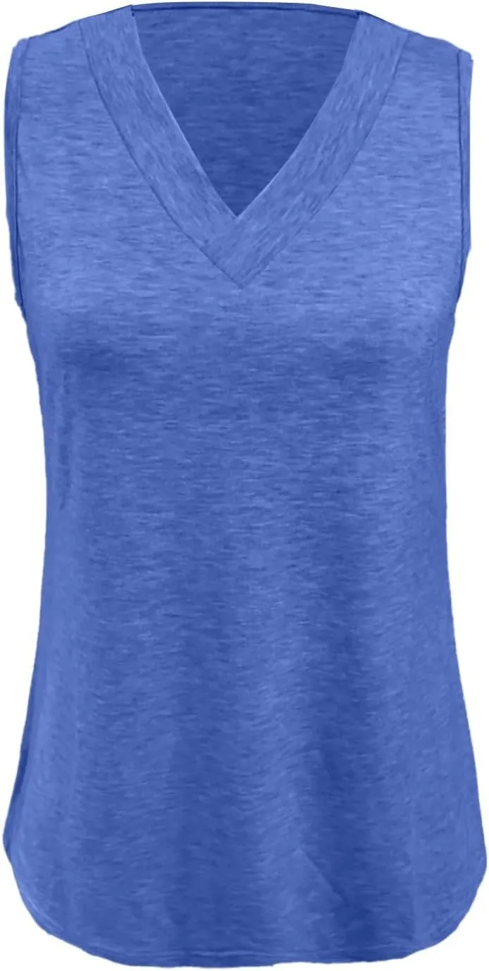 V Neck Tank Top Womens Casual Sleeveless Loose Fit Solid Color Beach Vacation Fashion Summer Tshirts